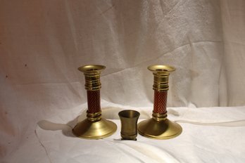 Lot Of Two Metal CandleStick Holders With Small Reminiscent Of Brass Shell Shot Cup