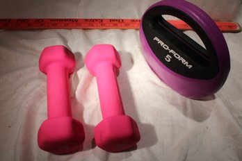 5 Exercise Wgts 2 - 3# Pink And 1- 5# Pro-form Purple And 2 -5# Hand Weights
