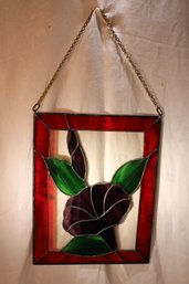 Stained Glass Sun Catcher - Morning Glory, Beautiful Ripples In Glass, Red, Purple, Clear, Green, Chain