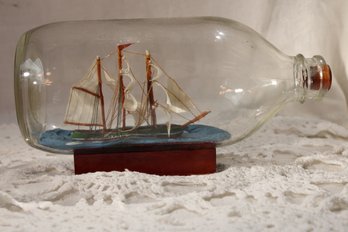 3 Masted Ship With Great Detail  In A Bottle, Labeled Boston