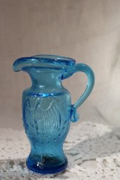 Blue Glass Eagle Pitcher With Applied Handle And Resident Bug ( Frank)
