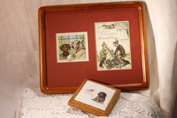 2 Piece Vintage Dog Wall Hanging Advertisement In German And Magnet With Dog/ Goldfish