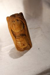 Wooden Handcarved Elf, Prominent Ears, Long Straight Hair And Huge Hands, Signed