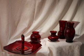 Lot Of 5 Pieces Of Vintage  Red Glass