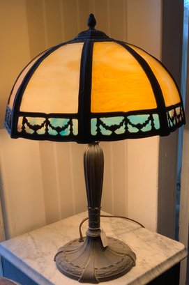 Brass Plated Leaded Glass Table Lamp