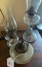 Lot Of 8 Fluid Lamps, Various Forms & Shapes, Clear Glass, Cut Glass, & Milk Glass, Etc.