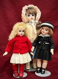 Lot Of 3 Antique Reproduction Bisque Dolls