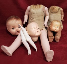 Lot Of Composition And Cloth Doll Parts For Repair