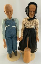Lot Of 2 Wood Carved Tennessee Mountain Dolls
