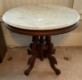 Victorian Black Walnut Marble Top Oval Table