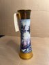 Austrian Porcelain Tall Cylindrical Gilt Banded Vase, Landscape Scene