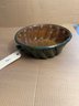 Large Glazed Green/Brown Earthenware Swirl-Ribbed Mold