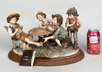 Giuseppe Armani, Children Playing Cards Figural Ceramic/Porcelain Group