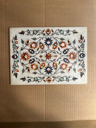 Very Interesting And Decorative Hardstone And Mother Of Pearl Inlaid Rectangular Serving Tray