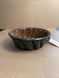 Large Glazed Green/Brown Earthenware Swirl-Ribbed Mold