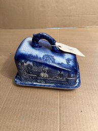 Nice Staffordshire Flow Blue Transfer Printed Covered Cheese Keeper