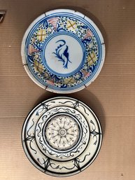 Two Decorative Glazed Earthenware Charger/Shallow Bowls