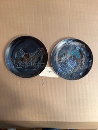 Pair Hand Painted Porcelain Cabinet Plates, Coaching Scenes, Artist Signed Verso