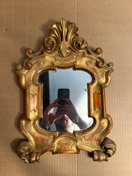 Small Antique Baroque Style Italian Carved Giltwood Mirror, Old Collection Label Verso