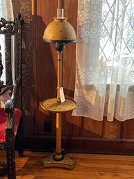 Yellow Painted Floor Lamp, Domed Tin Shade