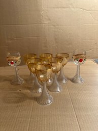 Group Eight Bohemian Glass Stemmed Goblets