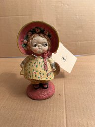 Painted Hubley Cast Iron Doll-Form Doorstop 'Dolly Dimple' AKA 'sunbonnet Sue'