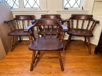 Set Four Ethan Allen Antiqued Pine 'Old Tavern' Dining Chairs