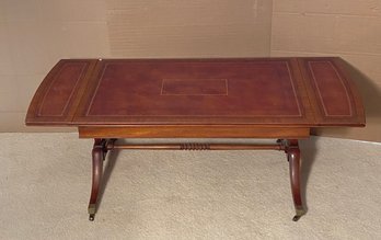 Henredon Sheraton Style Mahogany Leather Top Drop Leaf Low Occasional/Sofa/Coffee Table