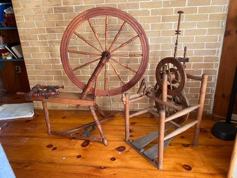 Two Vintage Spinning Wheels, Single & Double Treadle
