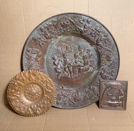 Three Repousse Metal Decorative Wares