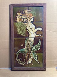 Framed Italian Glazed Terra-Cotta Tile Picture Of A Mermaid, 20th Century