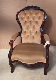 Victorian Carved Walnut Balloon Back Parlor Armchair