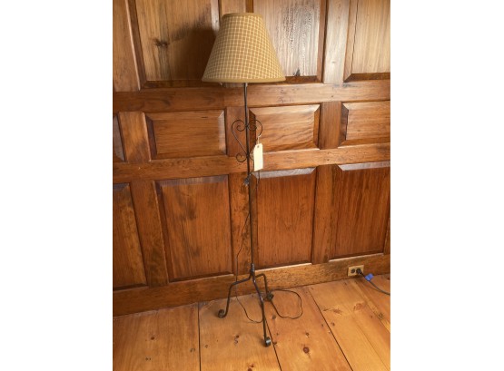 Wrought Iron Tripod Base Standing Lamp, Double Scroll Arm Support