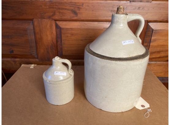 Two Vintage Stoneware Jugs, Larger A Two Gallon