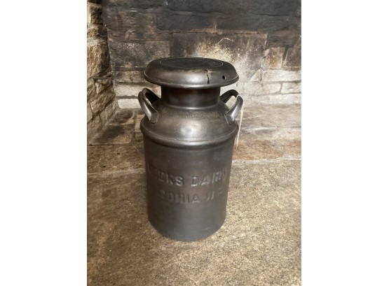 Early Steel Milk Can/Lid, 'Weeks Dairy, Laconia NH', Lid 'Manchester Diary'