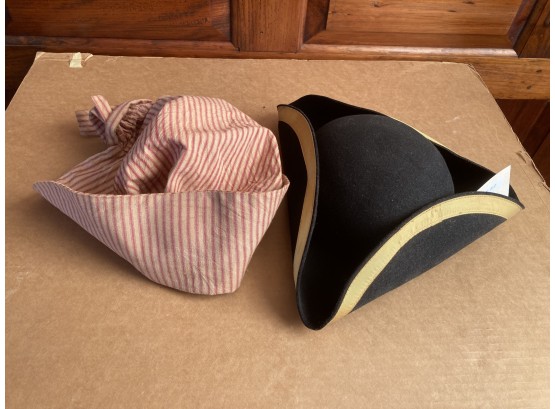 Two Neat Antique Style Hats, Gentleman's Tricorn & Lady's Bonnet