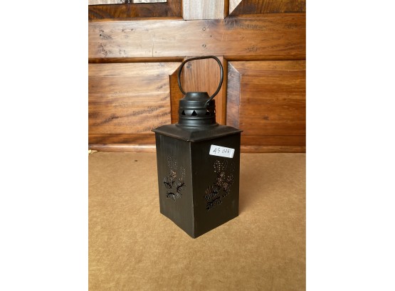 Modern Antique Style Small Black Tole Lantern, Cutout Design