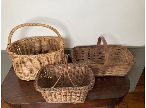 Estate Group Three Baskets With Handles, One Splint