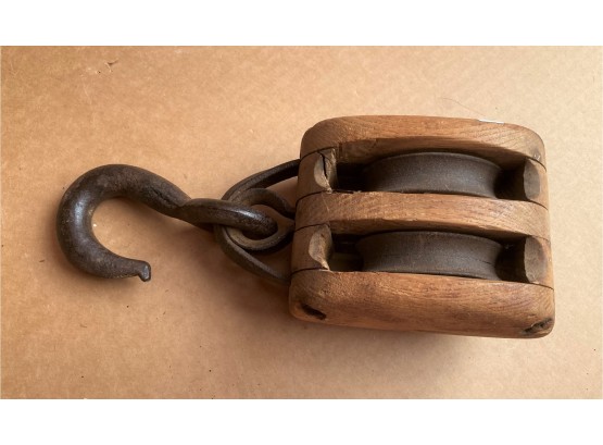 Interesting Early Wrought Iron & Wood Pulley/Block & Tackle