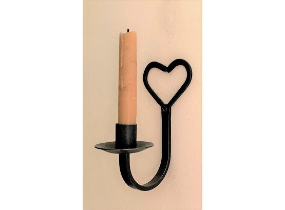 Wrought Iron Single Arm Wall Sconce, Heart Shaped Design