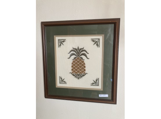 Framed Contemporary Needlepoint Sampler, Pineapple Motif