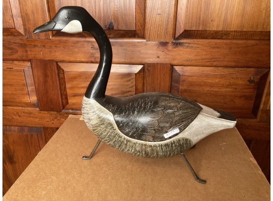 Carved & Painted Canadian Goose Decoy, Signed 'PC', On Wrought Iron Brackets