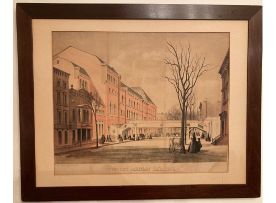 Framed Currier & Ives Print, Brooklyn Sanitary Fair 1864 - View Of Academy Of Music
