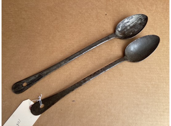 Two Vintage Large Metal Country Kitchen Serving/Mixing Spoons