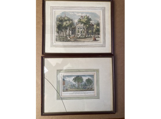 Two Framed Hand Colored Lithographs, Views Of Springfield MA