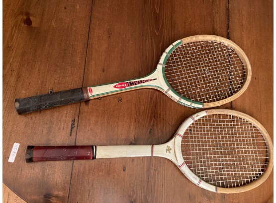 Pair Vintage Wooden Tennis Raquets, Scout & Dunlop