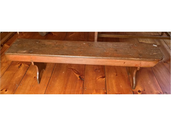 Antique American Rustic Country Pine Bench, Bootjack Ends, One Rounded Corner, 19th C.