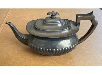 Vintage Engllish Sheffield Tea Pot, Marked, Ribbed Design & Wooden Handle