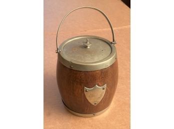 Vintage English Wood/Brass Tobacco Jar, With Handle