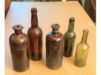 Estate Group Five Vintage Bottles - Three Glass, Two Ceramic